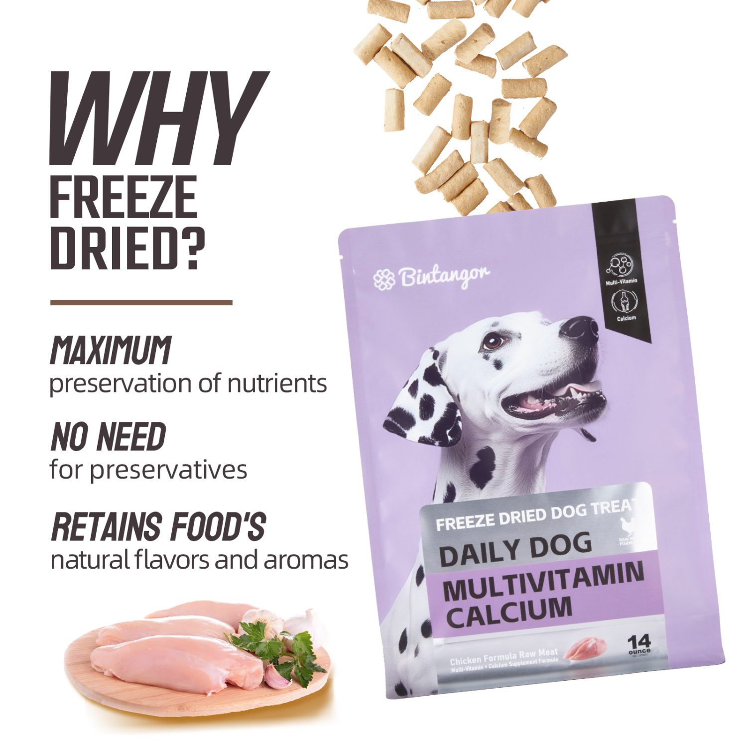 Multivitamin calcium raw bone meat freeze-dried dog food M (397g)