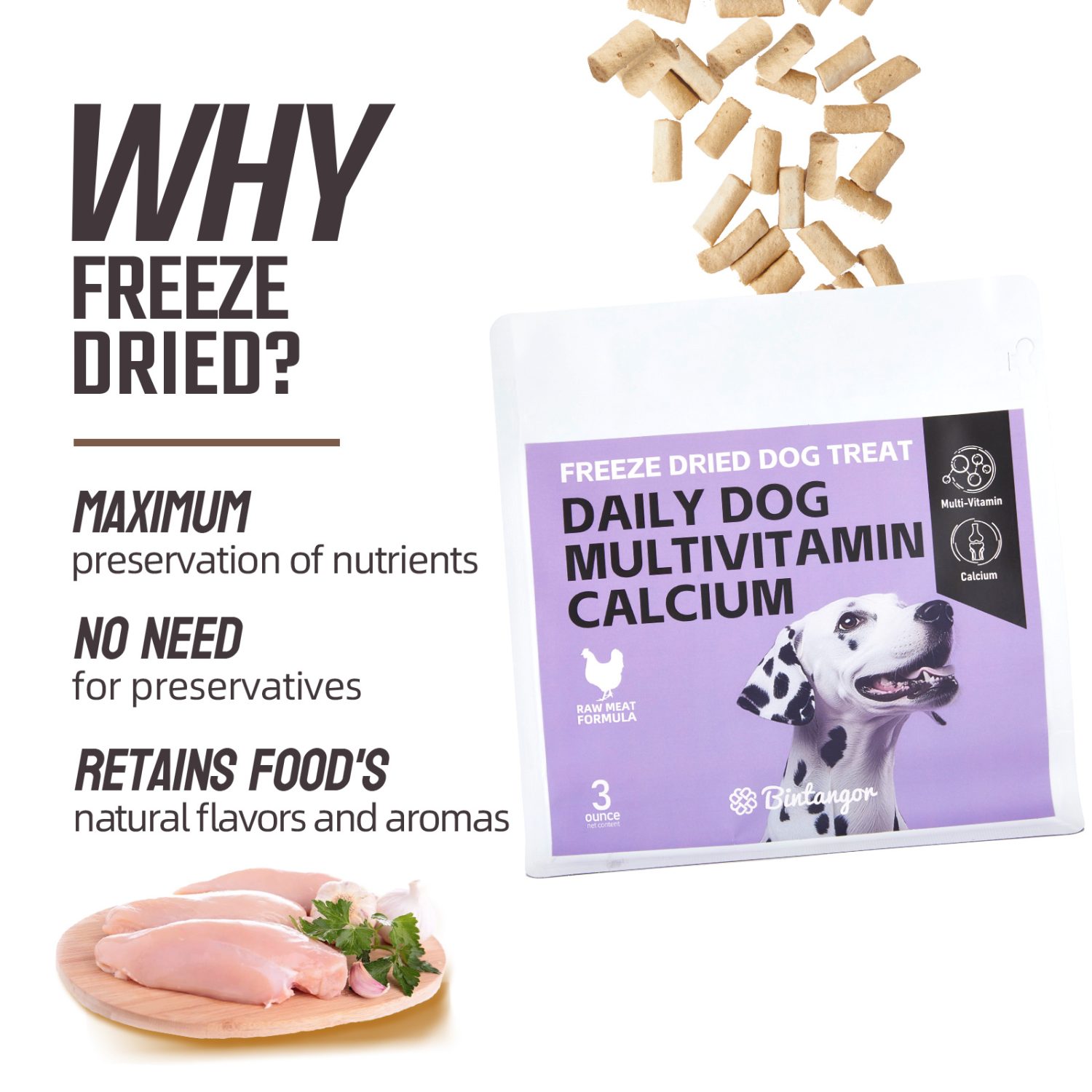 Multivitamin calcium raw bone meat freeze-dried dog food S (85g)