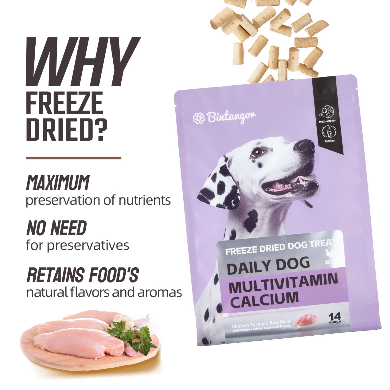 Multivitamin calcium raw bone meat freeze-dried dog food M (397g)