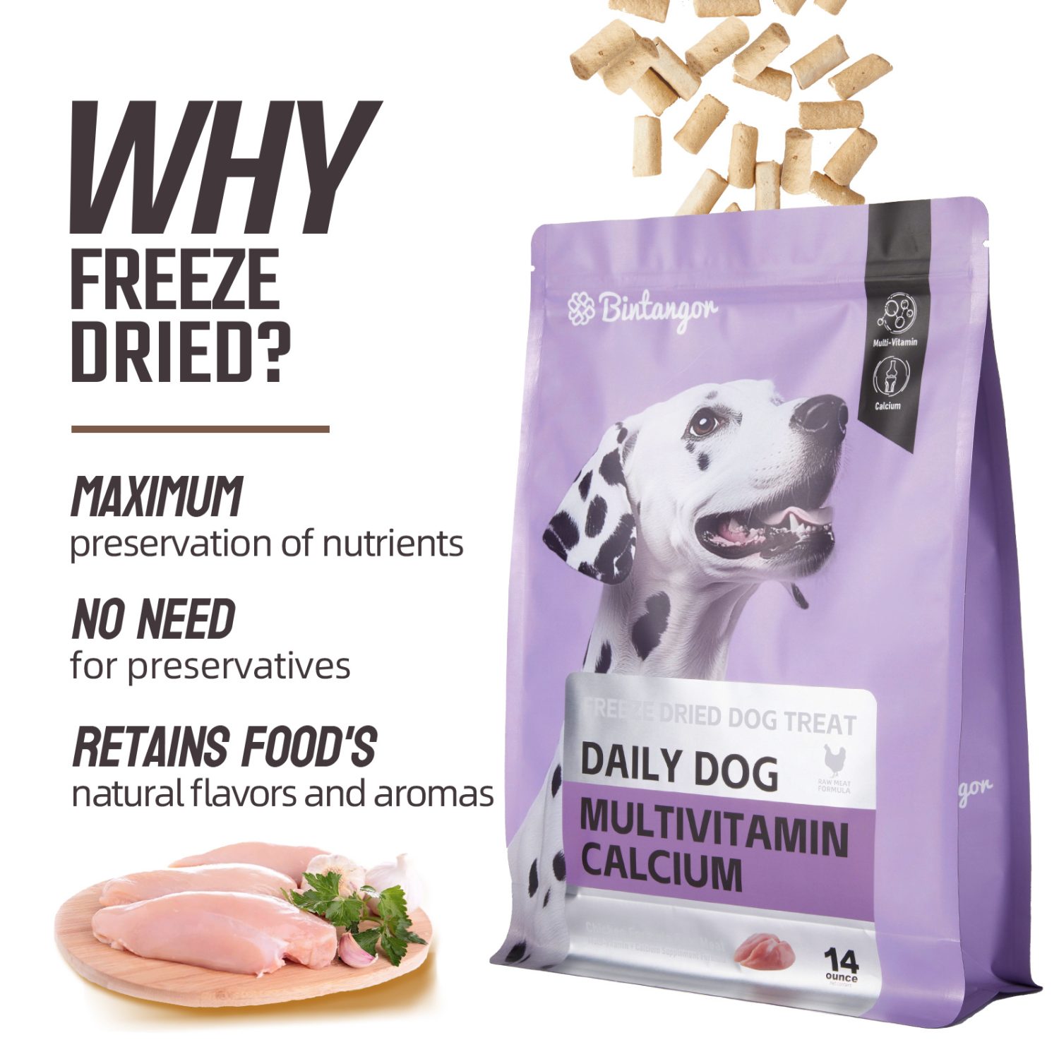 Multivitamin calcium raw bone meat freeze-dried dog food M (397g)